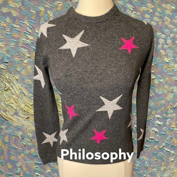 Philosophy Womens Cashmere Stars Crewneck Sweater Gray Size XS - Picture 8 of 8